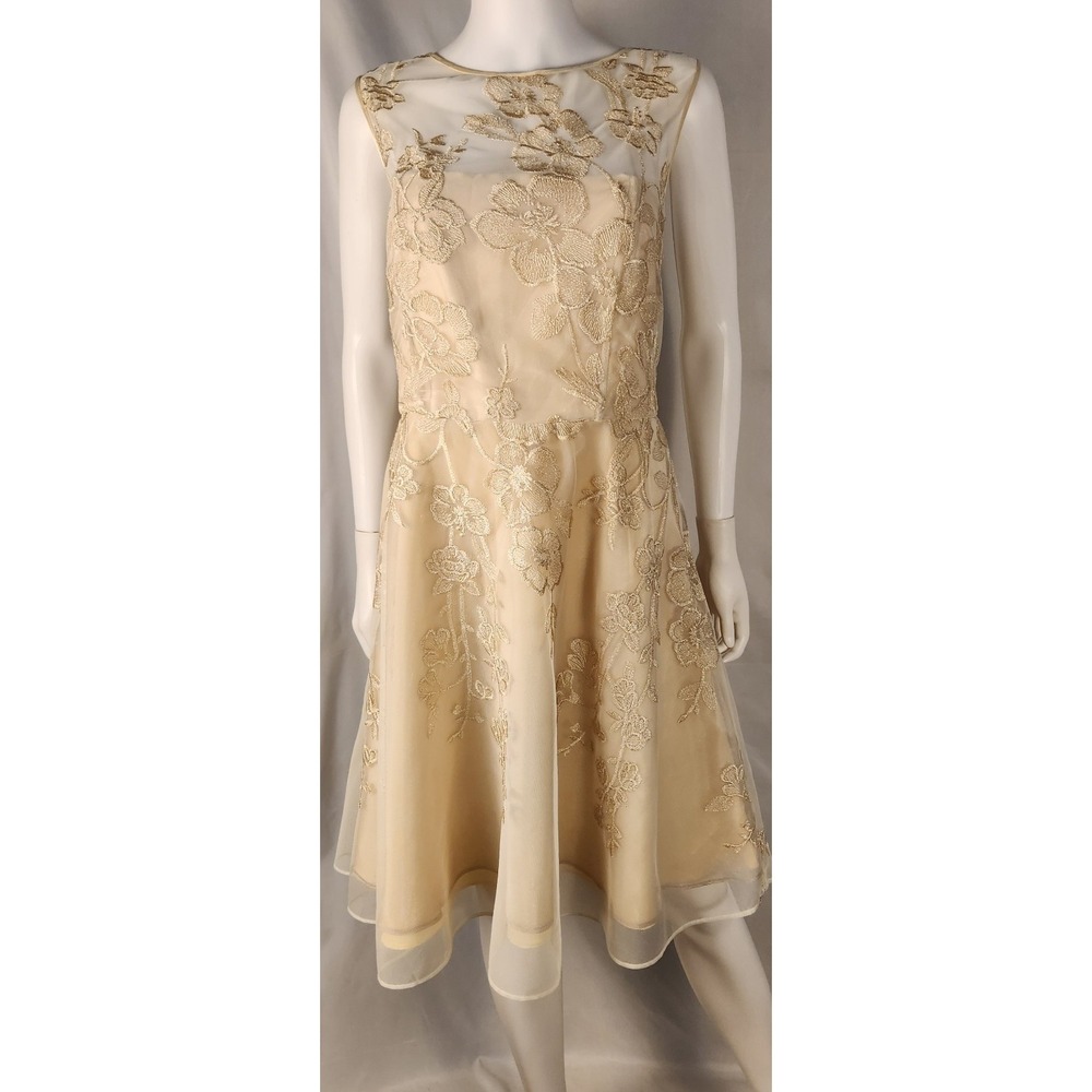 VTG Tahari Champaign Gold Lace Classic/Old-Money/Party Dress 16